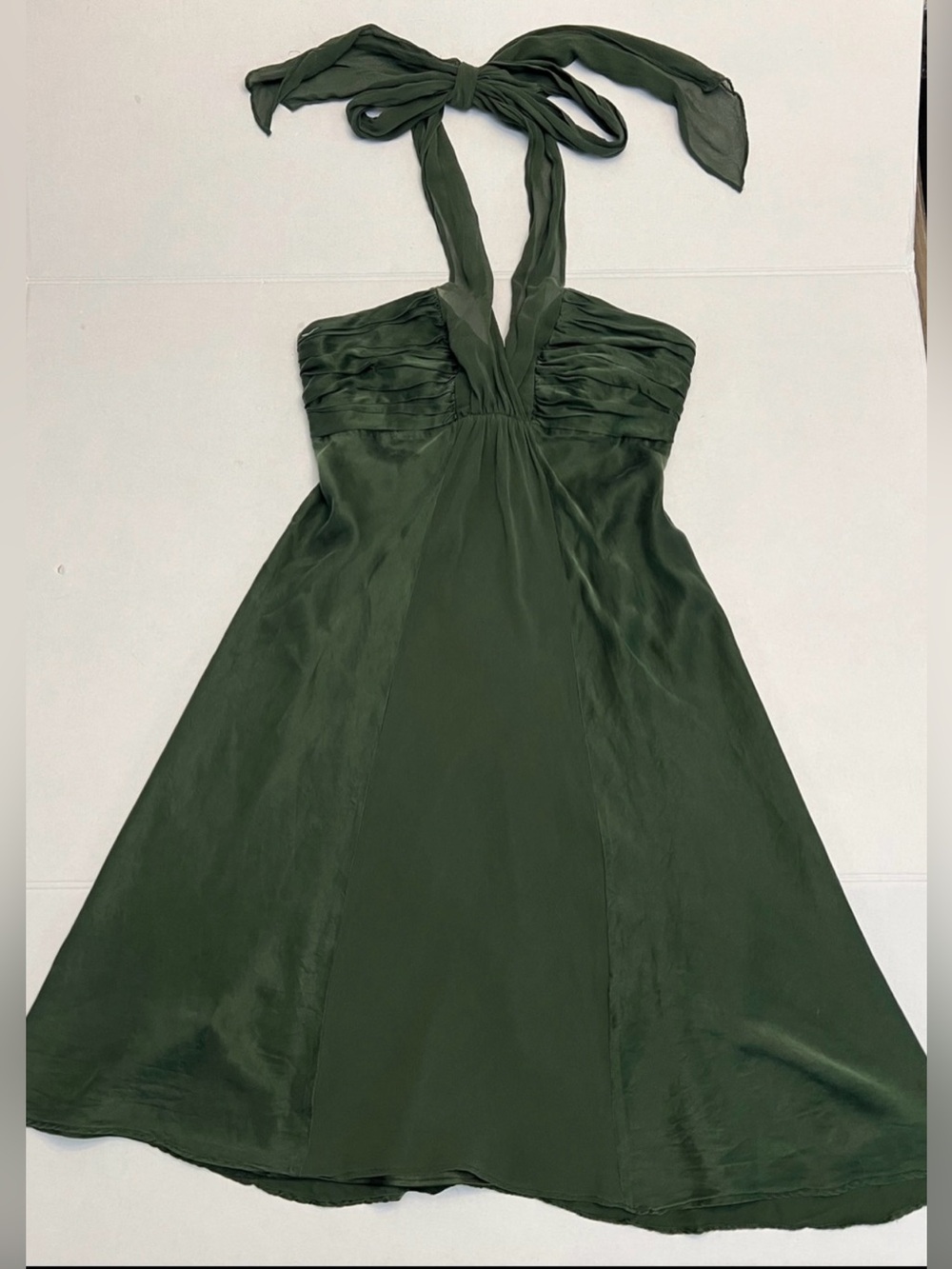 Y2K 90’s VINTAGE GREEN DONNA RICCO NY SILK SATIN HALTER WATERFALL FAIRY DRESS 8P